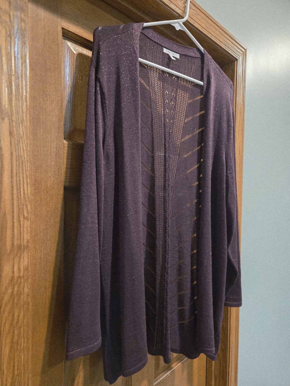 Maurices Plum Open-Front Glitter Knit Cardigan - Picture 10 of 15
